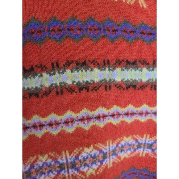 Jones Scandinavian Y2K Fair Isle Orange Sweater Lambs Wool Button V Neck MEDIUM - Picture 5 of 5